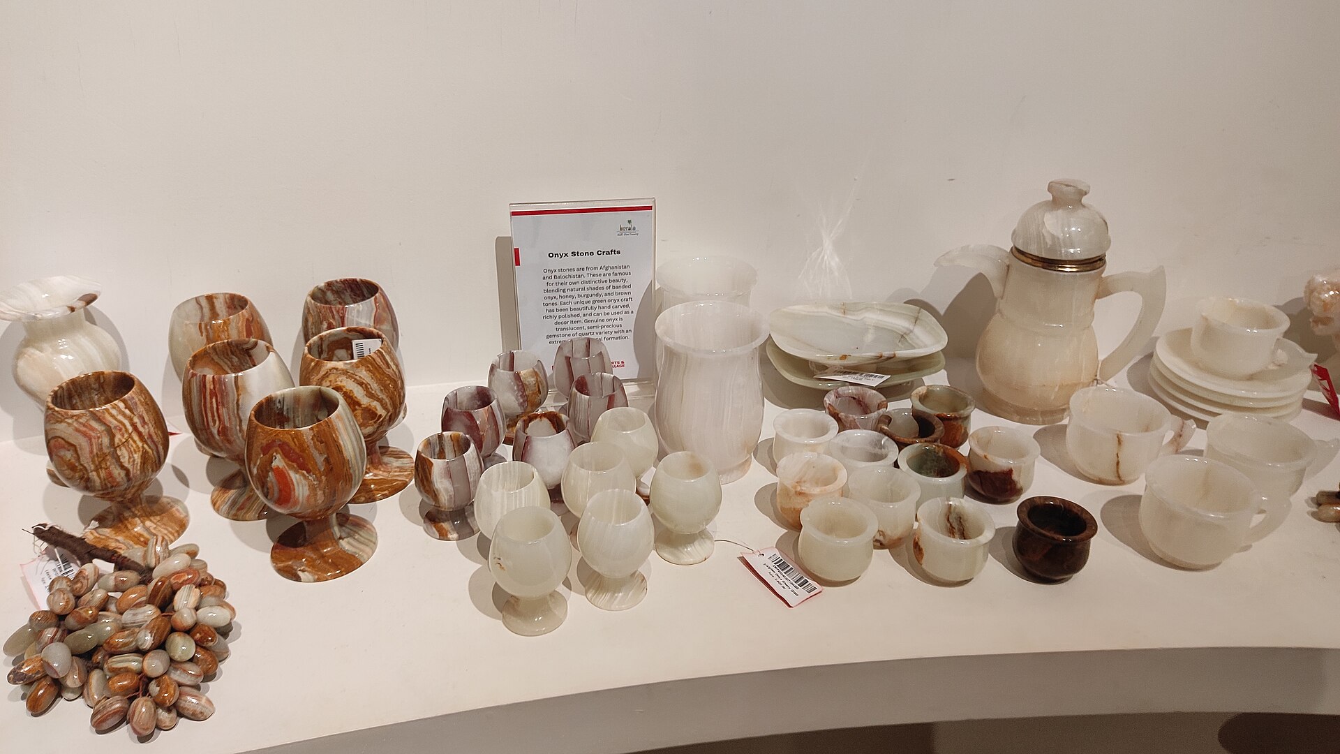Onyx cups, vases and pebbles at Kerala Arts & Crafts Village in Vellar, near Kovalam. Every studio here is open to walk…